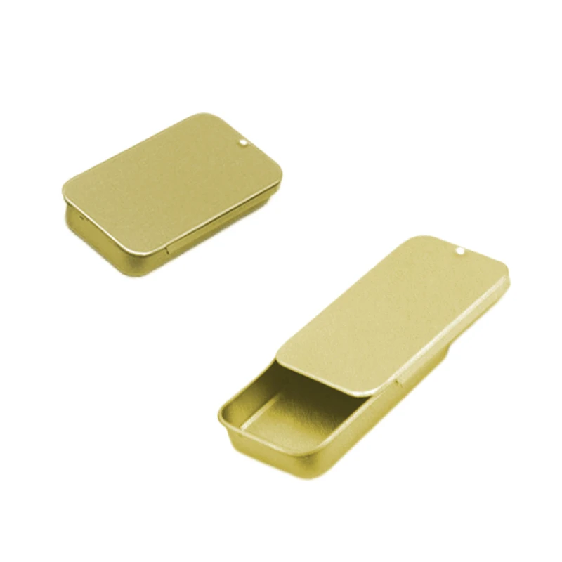 Multiple Colors Small Rectangular Slide Top Metal Tins with Keychain for Lip Balm Mint