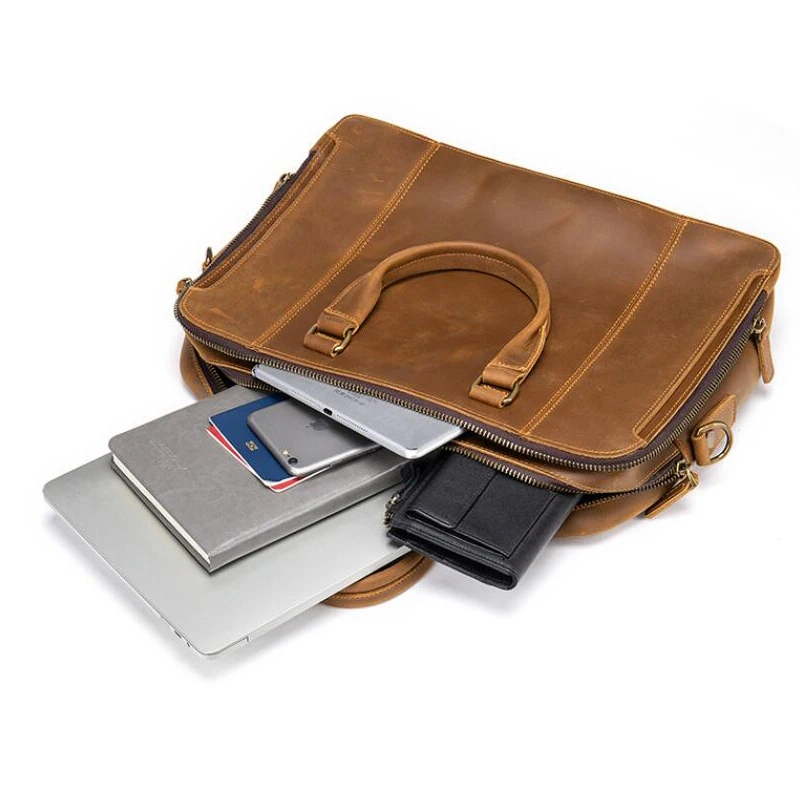 Factory Crazy horse leather briefcase bag Men Genuine Handbags Man Laptop Bags For Leather Bag Briefcases for men