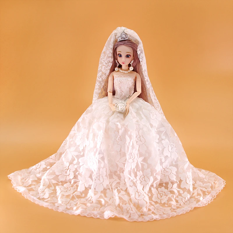 Doll dress-up toys 6:1 doll dress with long veil wedding dress height 30cm accessories clothing