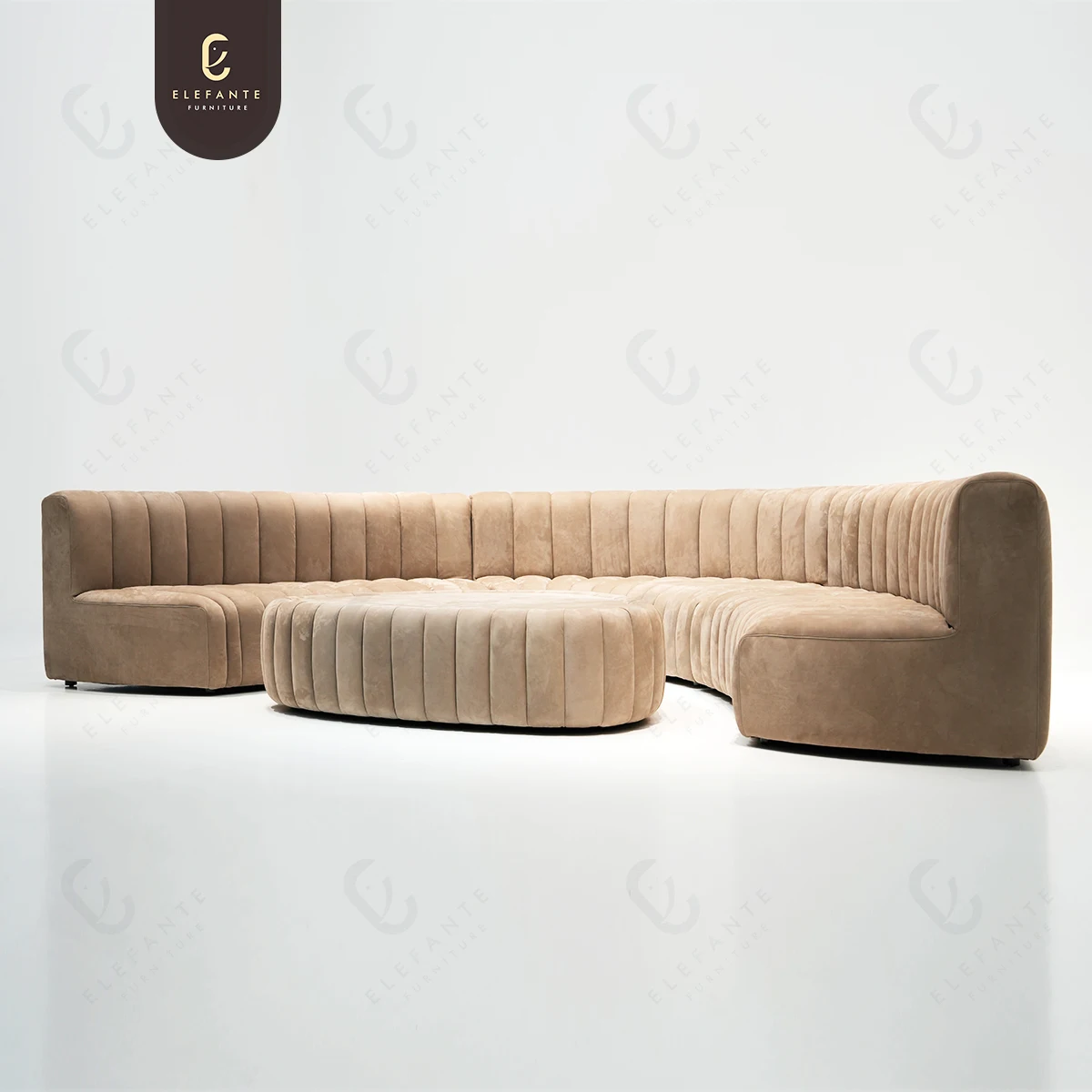 Extra Large Media Room Half Round Sofa Sectional Suede Fabric Memory High Density Foam Curved Sofa