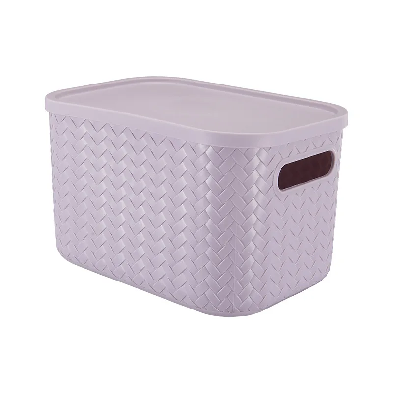 Plastic storage basket toy sundry desktop storage makeup organizer with bamboo lid storage containers for living room