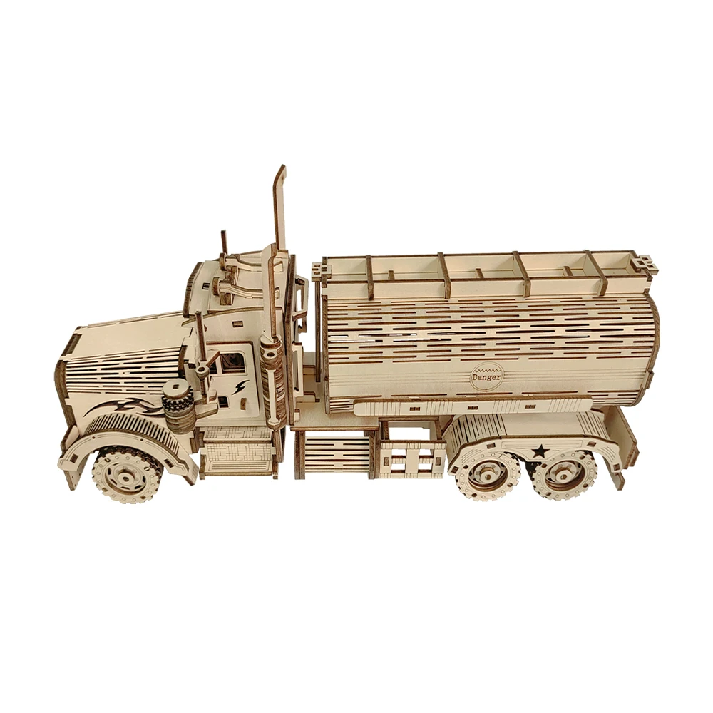 Factory Direct Sales Customization Wooden Fuel Tank Car 3d Wood Puzzle Toys Assembly Handmade Car Model