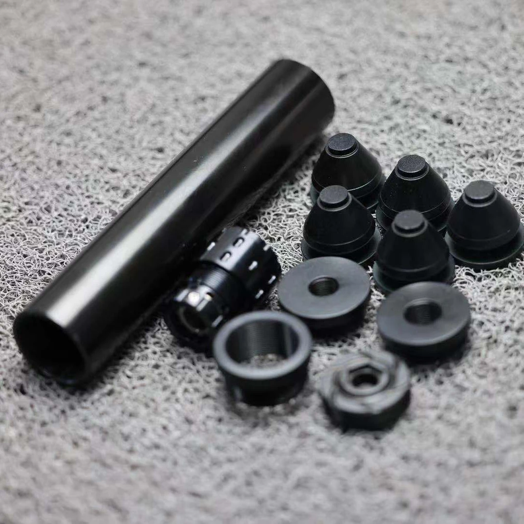 8'L 1.58' OD Stainless Steel Tube Fuel Filter Solvent Trap 1.375x24 + x5 Aluminum 7075 Spade Cone Cups Steel Recoil Booster