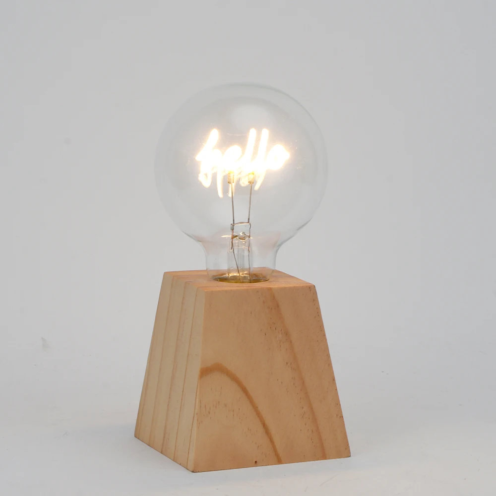 Wooden Color Wireless Battery LED Desk Lamp Wood Color Light Bulb Shape Industrial Design Style Living Room