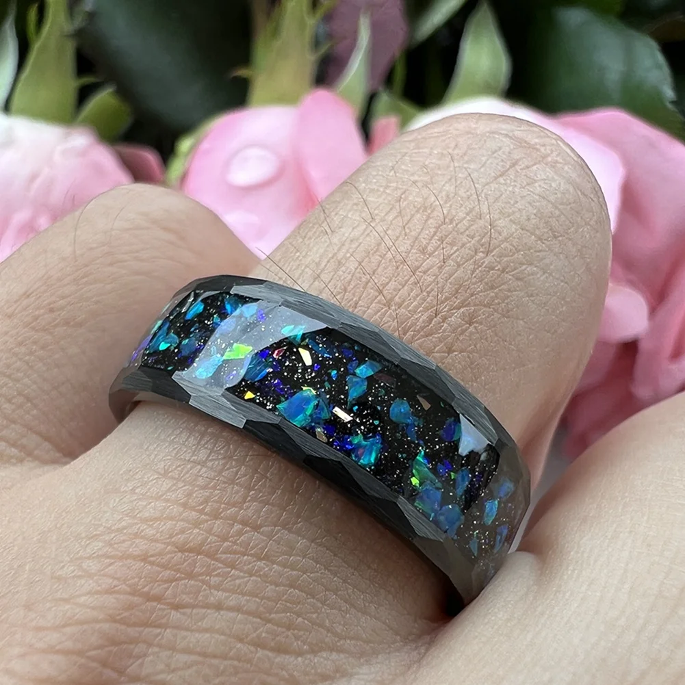 Ювелирные изделия Coolstyle 8 мм черное кольцо из вольфрама в форме молотка для мужчин и женщин инкрустация галактическим опалом модные ювелирные
