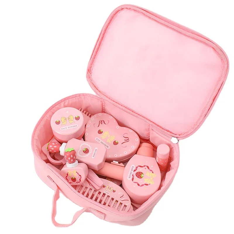 Little Princess makeup set Cute pink little girl cosmetic bag wooden toys for girls