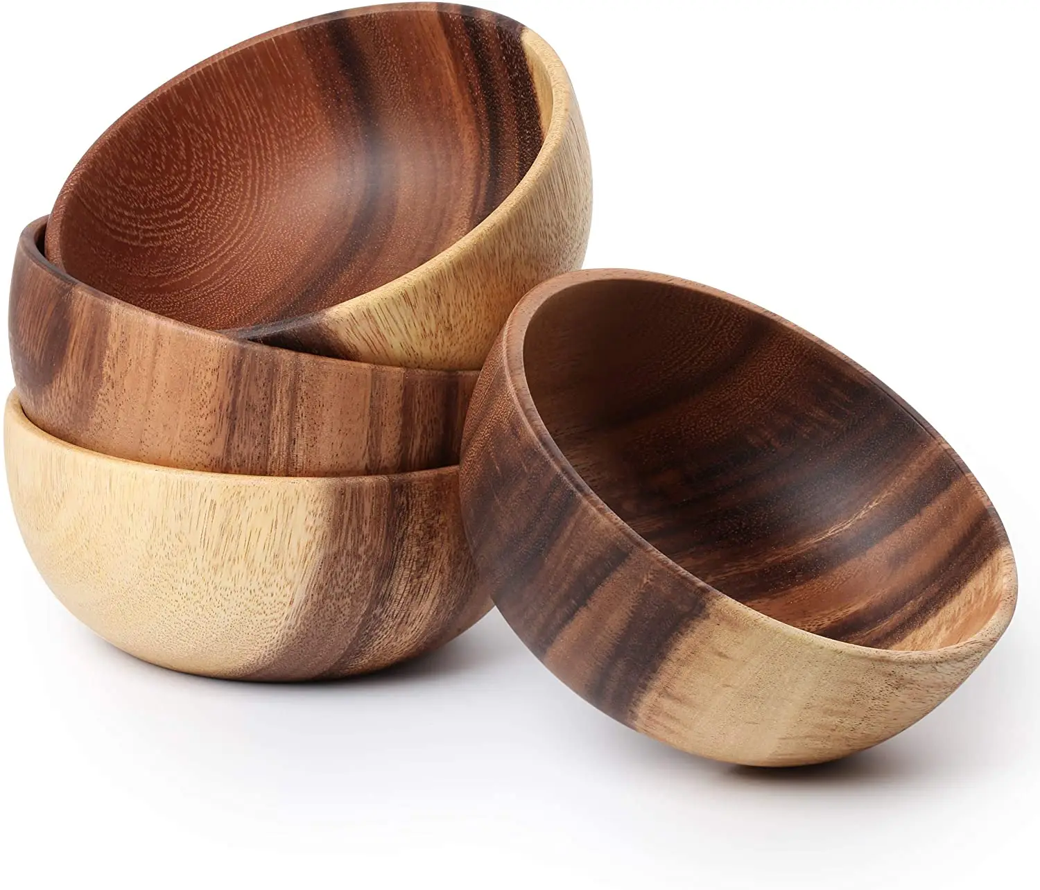 Acacia bowl Acacia Wooden Salad Bowl 6.3inches Set of 4 Individual Salad Bowls For Salad Fruits And Cereal