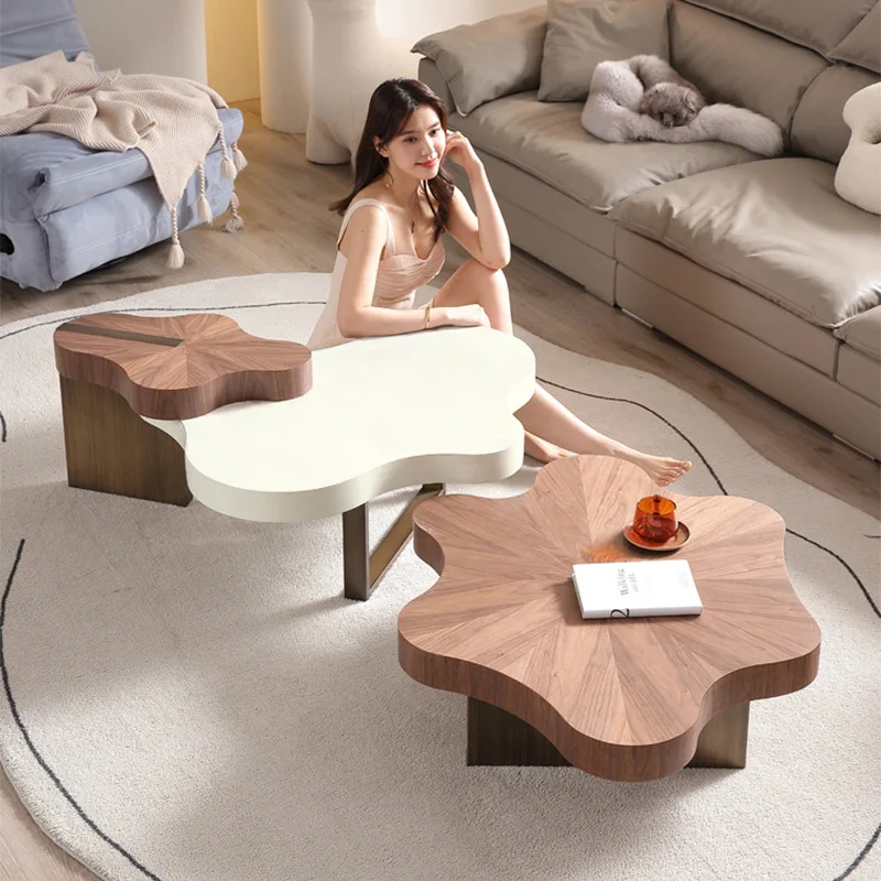 Creative net red simple modern coffe table set living room Italian irregular living room small flat solid wood coffee table