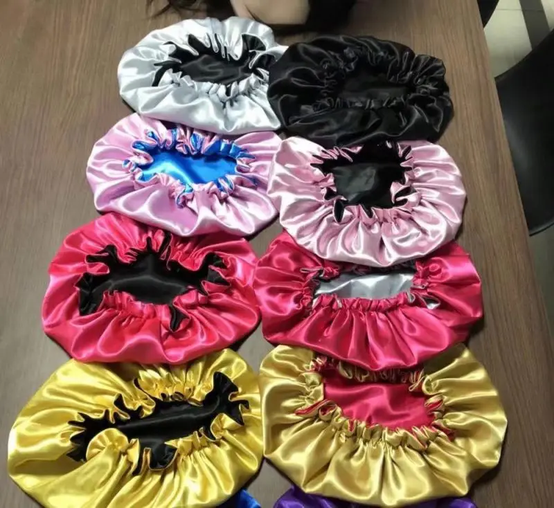 
Sample For Taste silk satin hair scarf satin head wrap boonet Two Layer with your brand logo hairpin eyelashes 