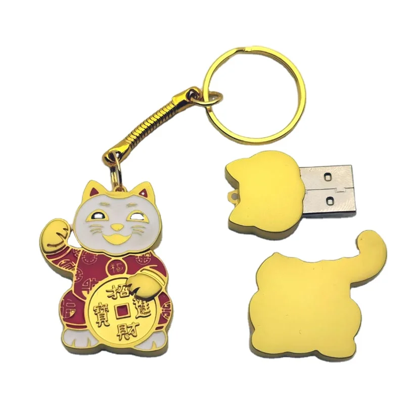 customized mini metal welcoming fortune dollar lucky cat USB Flash memory stick thumb pen Drive for promotions gifts giveaways