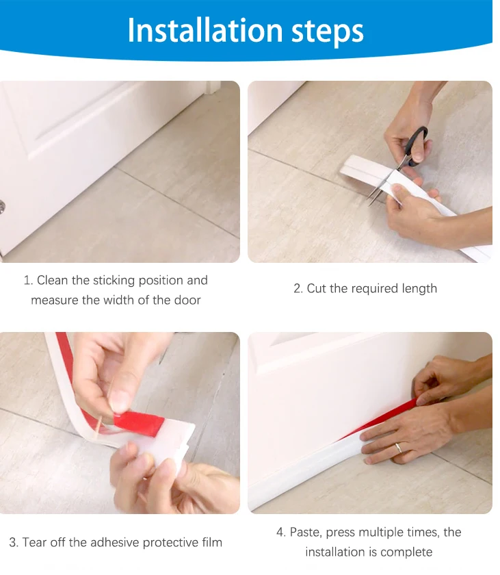 Self Adhesive Silicone Rubber Door Sealing Strip Door Draft Stopper Weather Strip For Wooden Door Bottom Seal