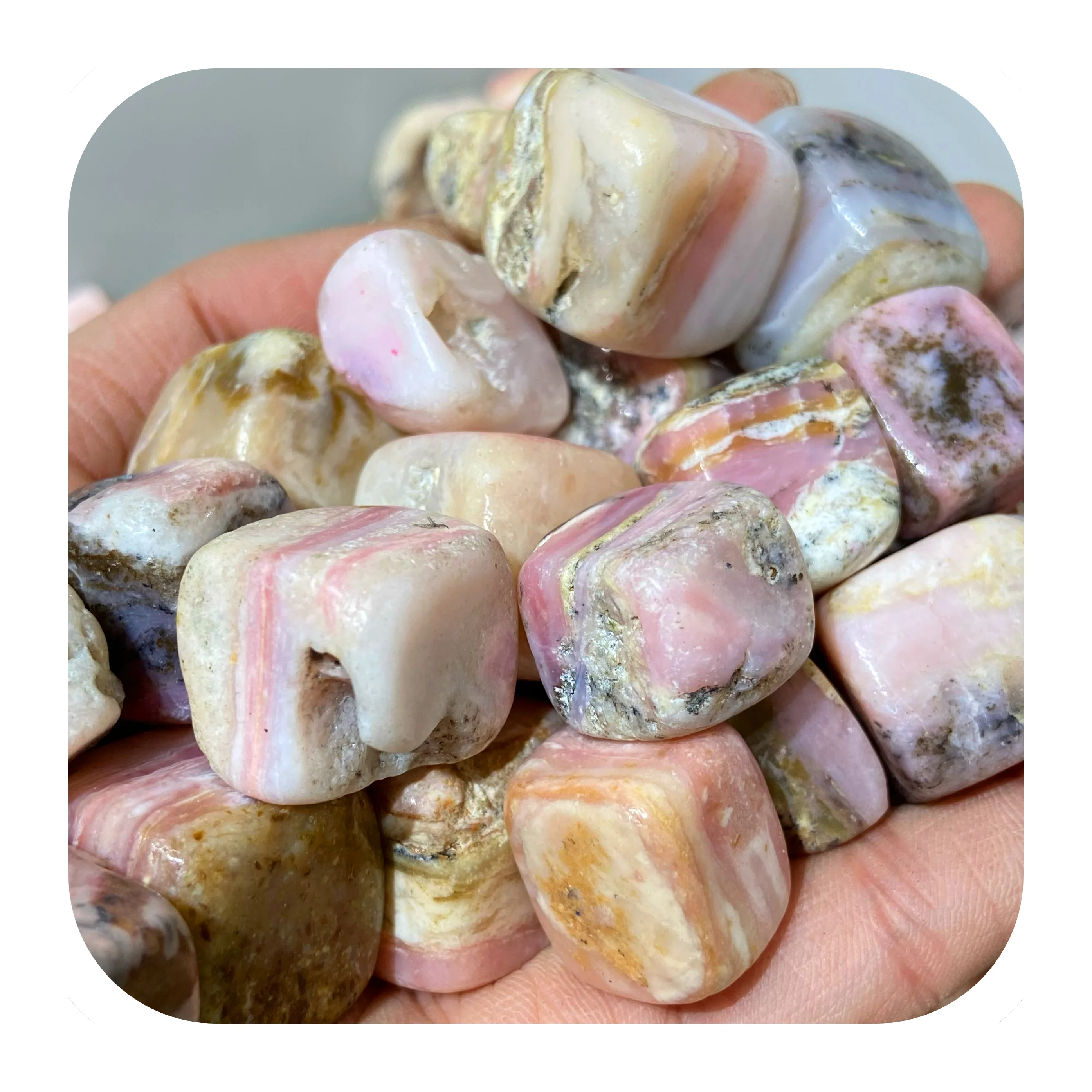 
Wholesale high quality natural crystal tumbling stone pink opal cubic healing crystal gravel decoration 