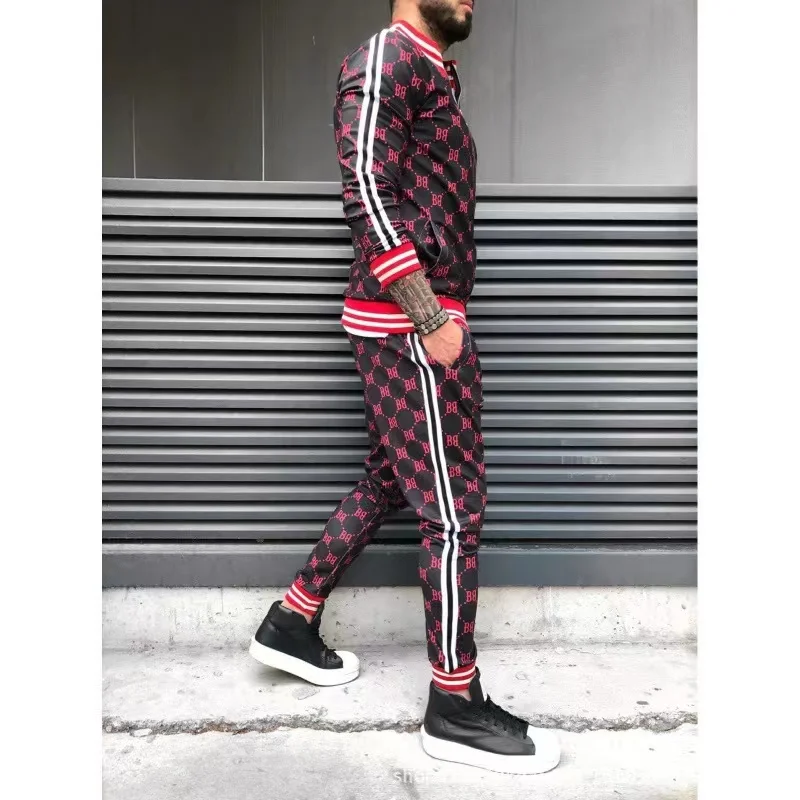 fashion sportswear tracksuit 2 piece zipper jacket and pants set workout gym training clothes for men