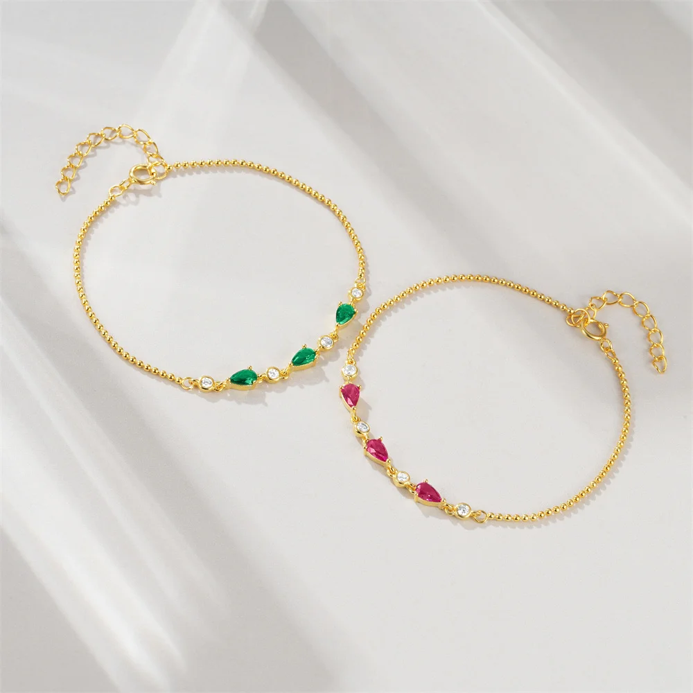 Fine Jewelry Green Gemstone Bracelet 925 Sterling Silver Diamond Bracelets Cubic Zirconia Fashion Link Chain Bracelet
