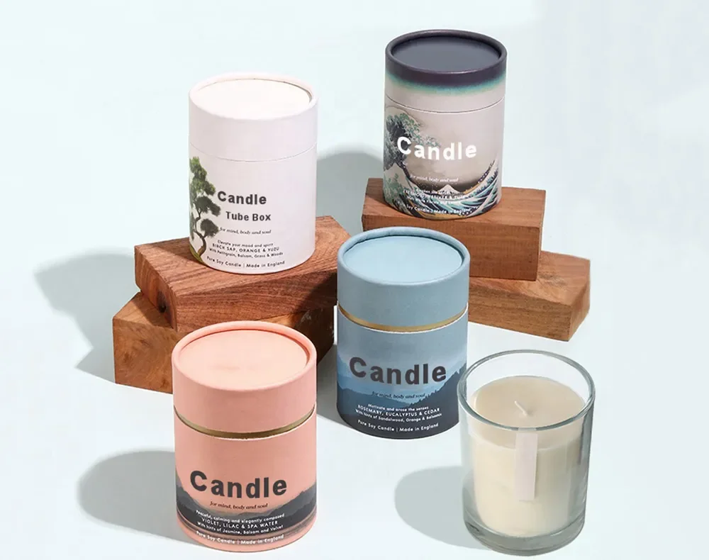 Wholesale Custom Biodegradable Black Cylinder Candle Tube Packaging Bronzing Cardboard Box For Candle Packaging