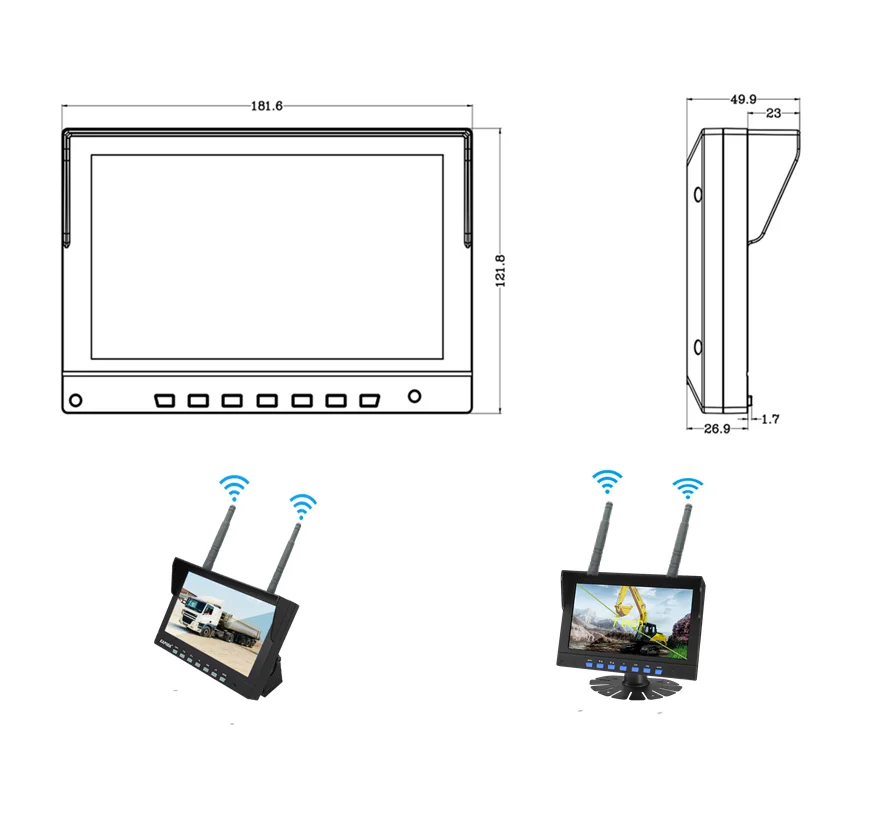 2.4G Wireless Security Monitoring System with 7 Inch Waterproof LCD Monitor Night View Wireless Camera Split Screen Function