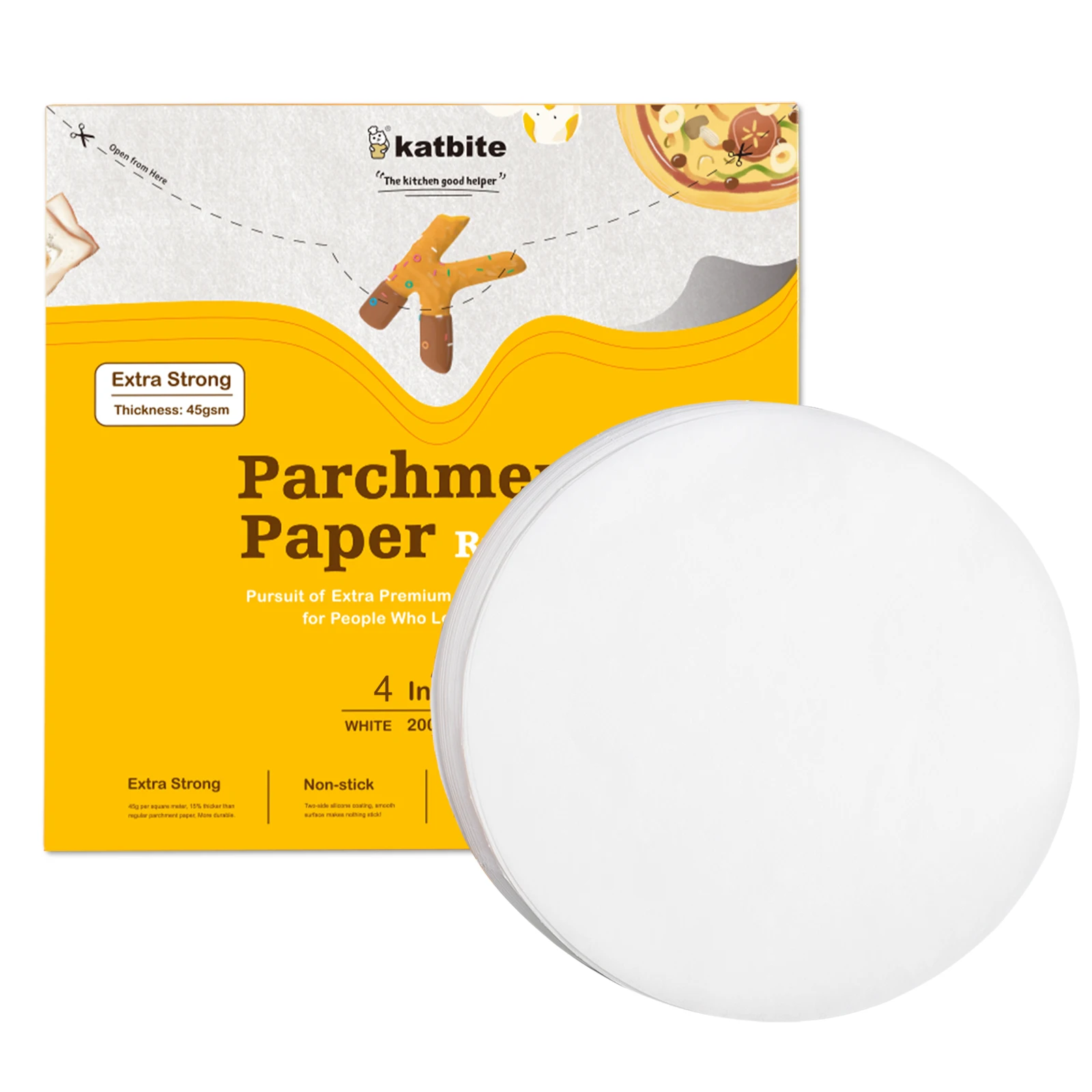 
200 sheets 4inch Grease proof silicone parchment baking paper sheet 