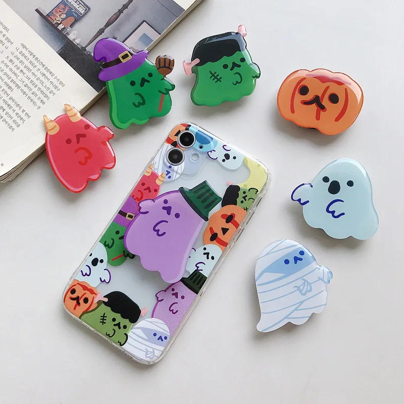 
custom design Halloween gifts cell phone stand holder sockets grip with Epoxy logo print ring sockets mobile phone holders 