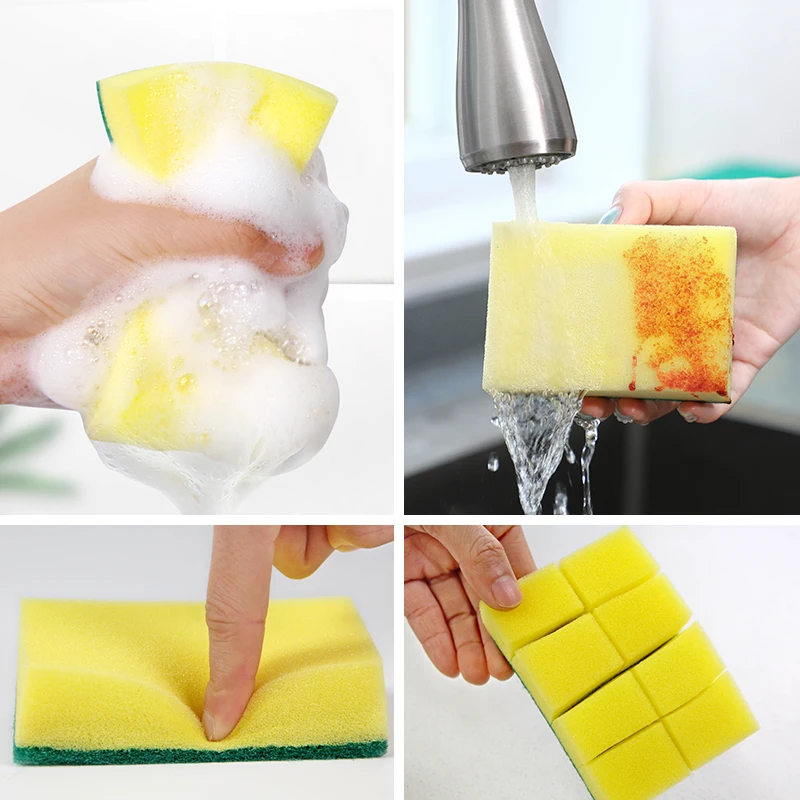 Wholesale 4 pack High-density scouring pad scrubber sponge double sided for kitchen dishwashing for household cleaning Sponges
