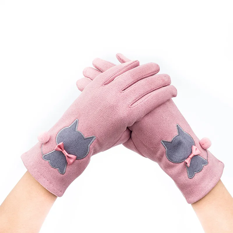 Wholesale Winter Embroidered Cat Touch Screen Thickened Warm Velvet Cartoon Kitten Gloves