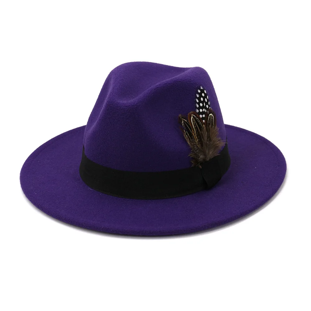 2024 new arrive wholesale tie dye colorful round Jazz felt Hats women wide brim fedora hats with feathers for ladies