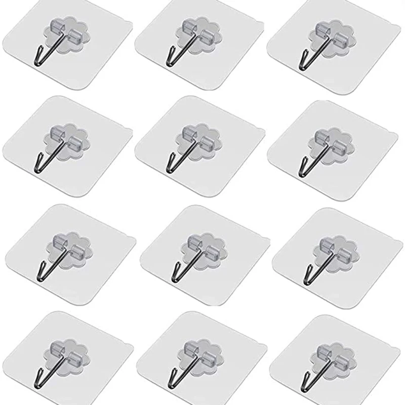 Wall Hooks Transparent Seamless Hooks Waterproof and Oilproof Heavy Duty Self Adhesive Hooks for Kitchens Bathroom Bedroom