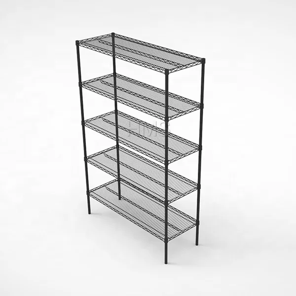 Hot Selling 5 Tiers Heavy Duty Wire Mesh Shelves Rack Black Powder Coating Wire Shelf