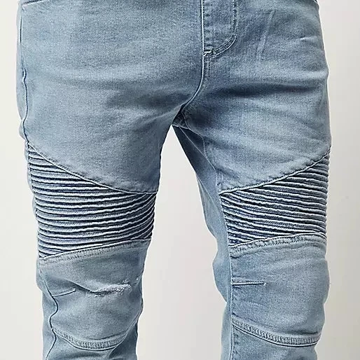 Lanwo Wholesale Washed Blue Jeans Pants for Men Straight Distressed Hole Casual Men Denim Trousers Bleach Biker Jogger Jeans
