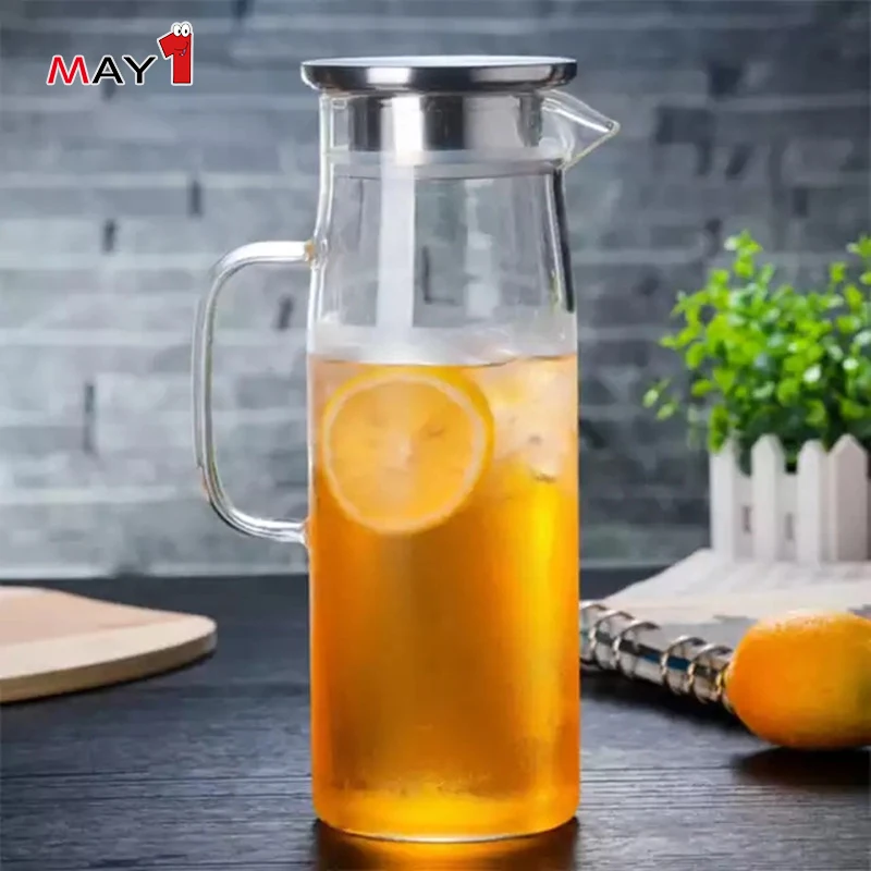Classical With Steel Lid High Quality Hot Or Frozen Water Glass Jug glass water pitcher