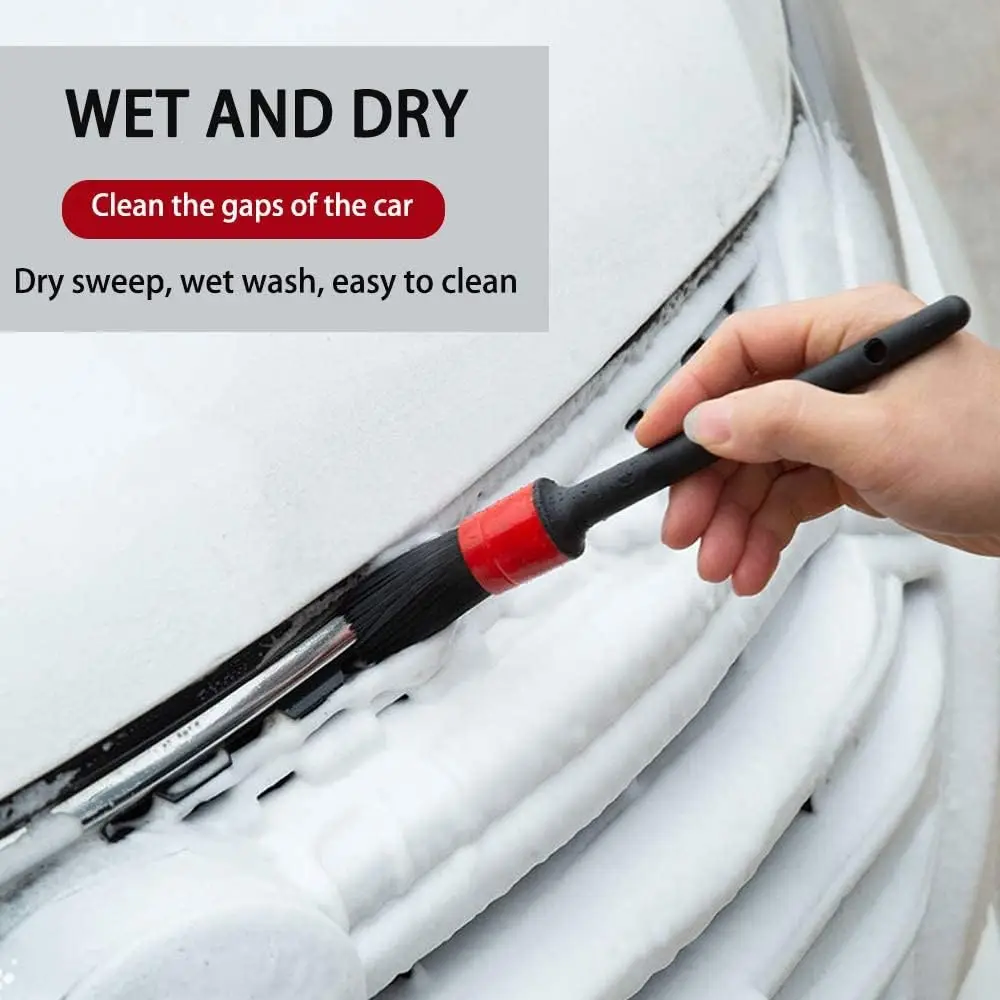 Car Detailing Brush Set Boar Hair Mixed Fiber Plastic Handle Automotive Detail Brushes Washing & Cleaning for Wheels, Interior