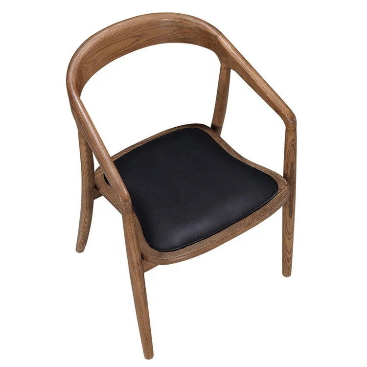 Antique Chinese Style Solid Wood Leather Hotel Leisure Dining Arm Chair