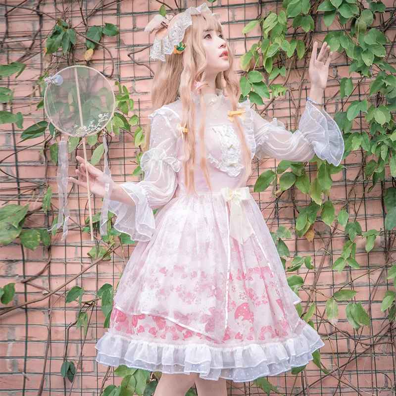 
Sweet Summer Lace Ruffle Sleeve Pink Princess Party Lolita Style Dresses 