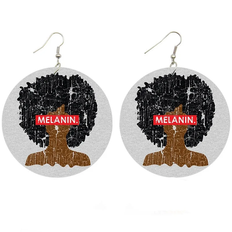  Wholesale Wooden Drop Vintage Printed Small Loops Pendant Dangle Wood Earrings