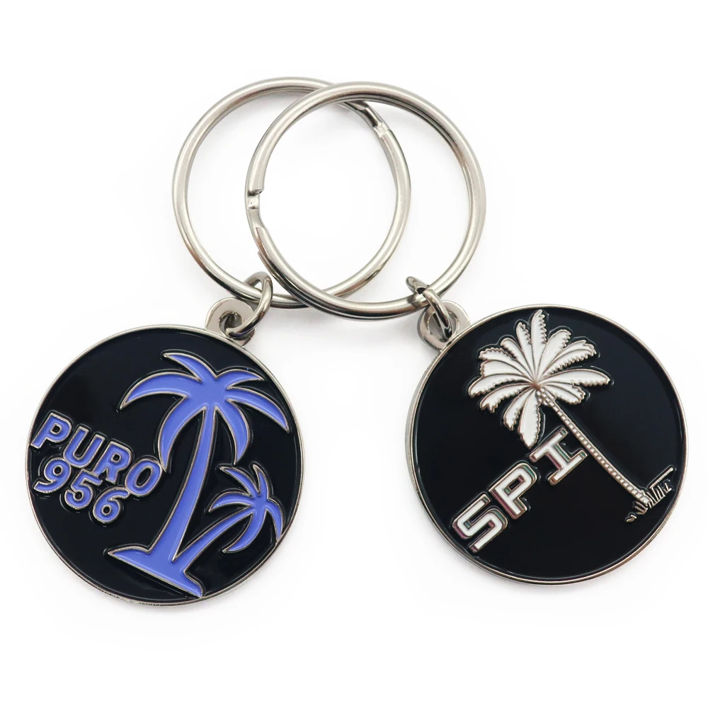 Manufacturers zinc alloy metal custom personalized round coconut tree mosaic key chain soft hard enamel keychains