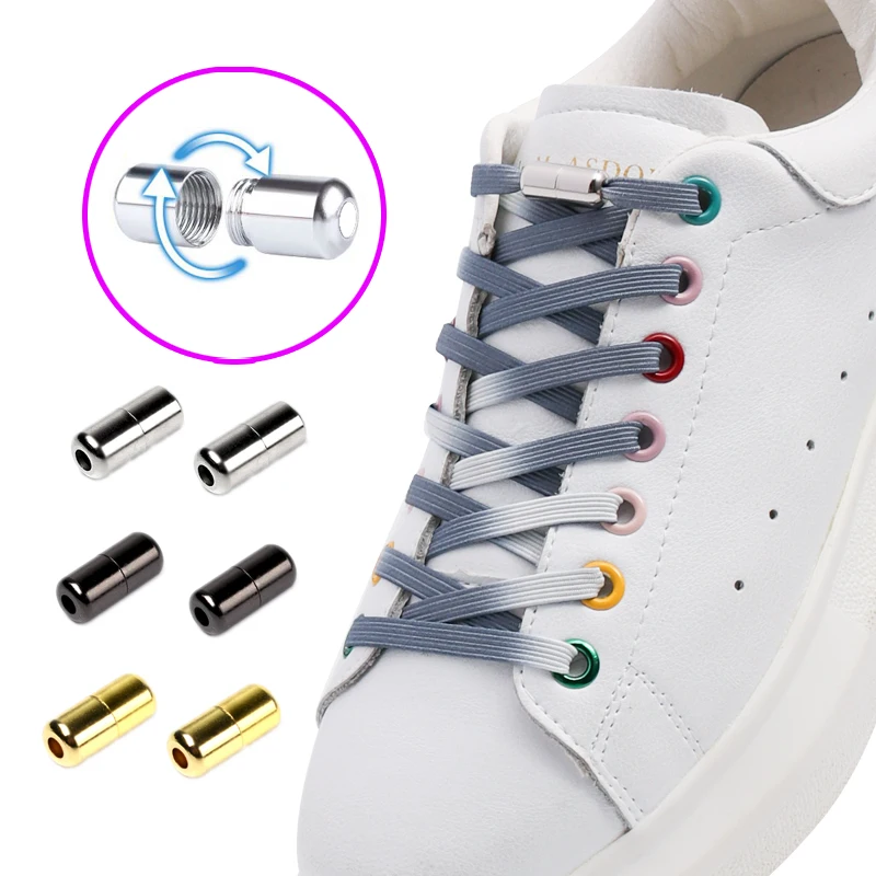 Elastic Shoelaces Fast On And Off Easy Installation Sneakers No Tie Shoelace Flat Rotating Metal Capsule Lock Lazy Laces