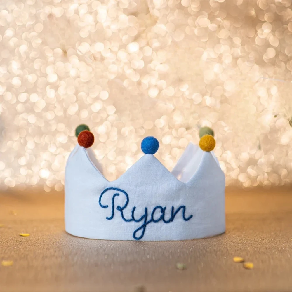 Soft Girl Baby For Kids Pom Pom Solid Color Infant Newborn Crowns Happy Birthday Hat