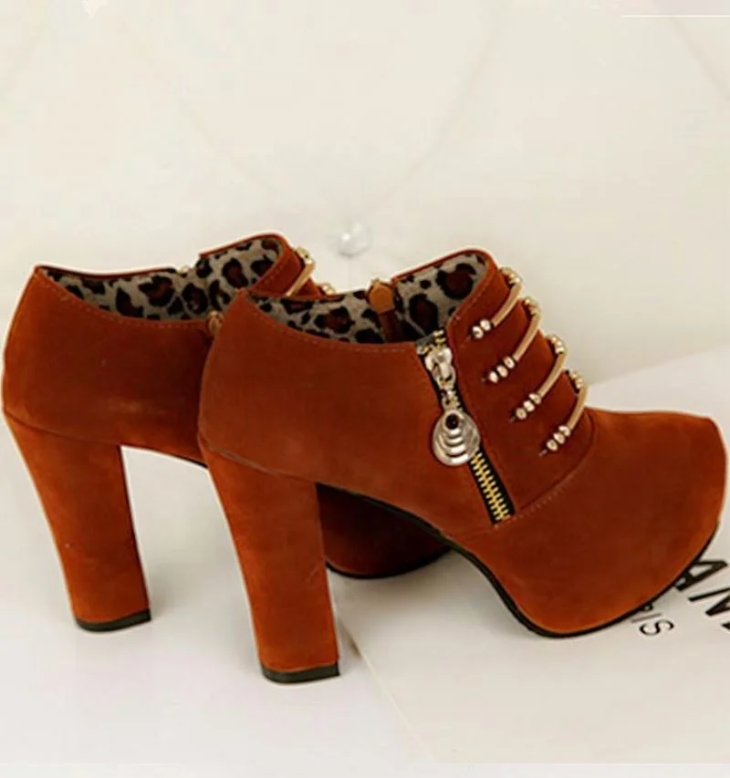 Factory Wholesale Thick Heel Pumps Metallic Chain Decor Platform Side Zipper Shoes Women Dress Shoes Sexy High Heel Shoes