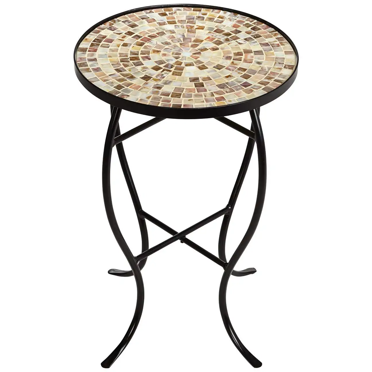 Mother of Peal Mosaic Black Iron Outdoor Accent Table Side Table