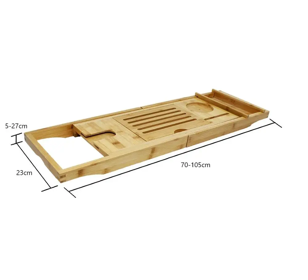 Bamboo Bathtub Caddy with Extending Sides Expandable Shower Bathtub Tray with Waterproof Cloth Luxury Bathroom Shower Organizer