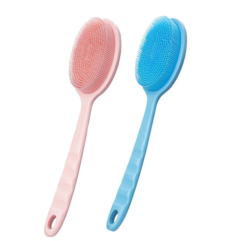 New bamboo handle bath brush rub back artifacts Double side scrub brush with rope food grade silicone long handle bath brush