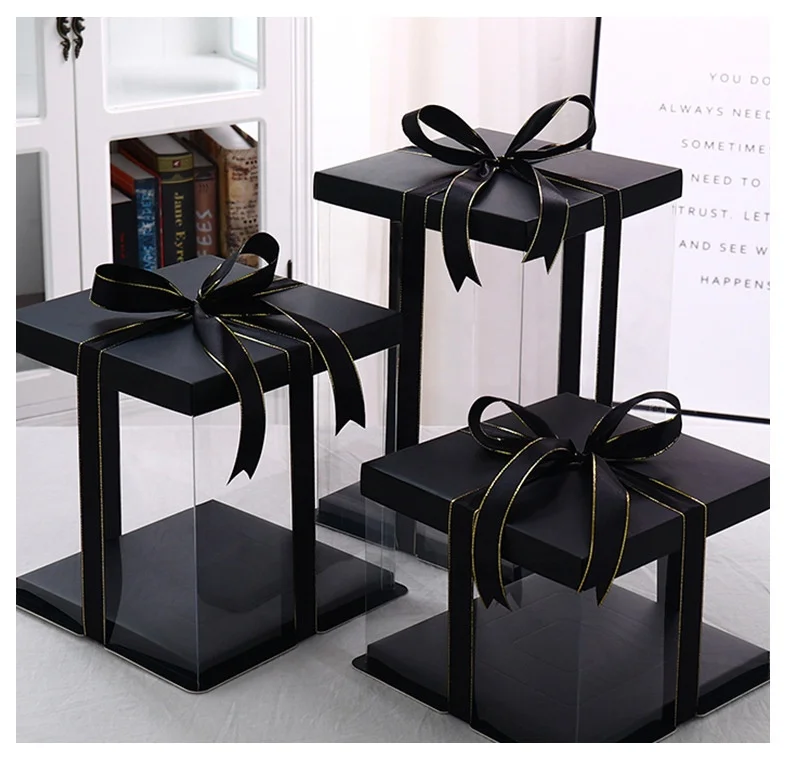 Wholesale 4/6/8/10/12/14 inches Double Elevated Baking Box Plastic Transparent Clear Birthday Cake Box