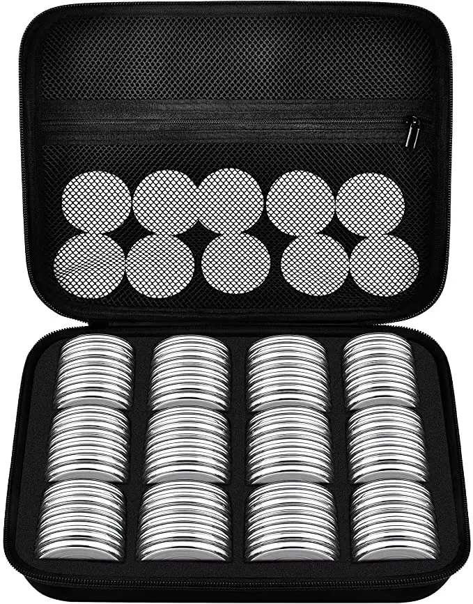 Amz hot selling custom 96pc 46mm coin capsules EVA foam storage case organizer box collection hard shell coin holder EVA case