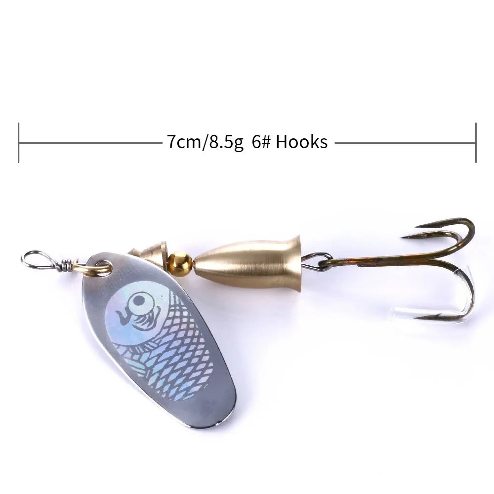 5pcs Set Bag Double Side Paper Card Packaging 7CM 8 5G Mental Gold Fishing Spinner Pesca Tractor Lure Bait