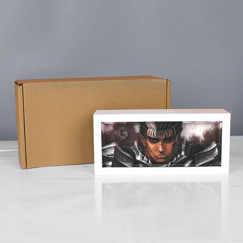 Custom USB recharge Anime Berserk Led Light Up Painting Frame Table Lamp 3d Wood Uzui Tengen Paper Cut Box Novelty Stereo Shadow
