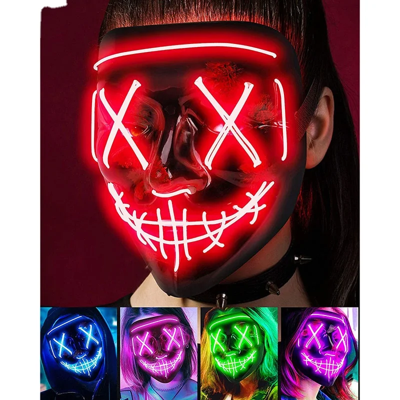 Cosplay Glowing In The Dark Mask Scary Halloween Mask LED Light Up LED Neon Halloween Mask ECOPARTY