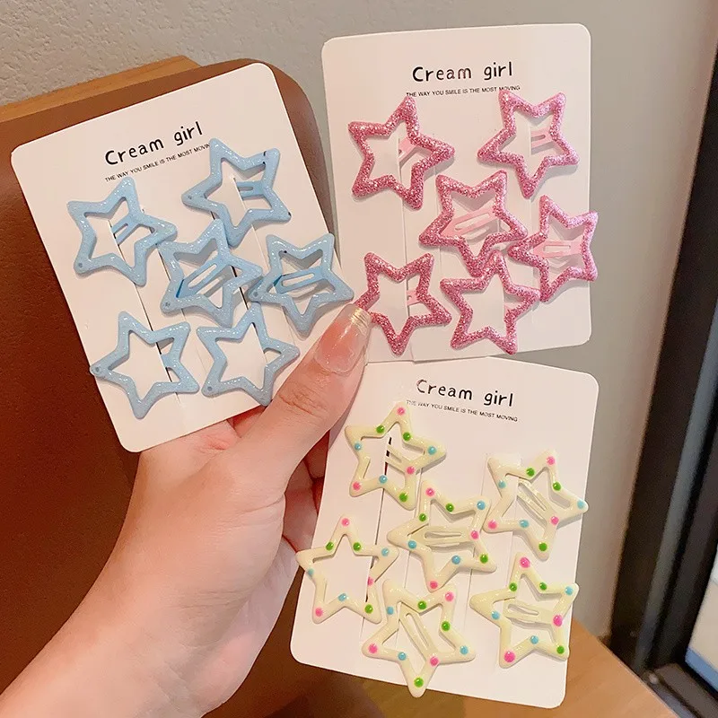 6pcs Set Kids Girls Fancy Cute Bling Shinning Hair Organizer Hair Clips Handmade Mini Star Hair Accessories