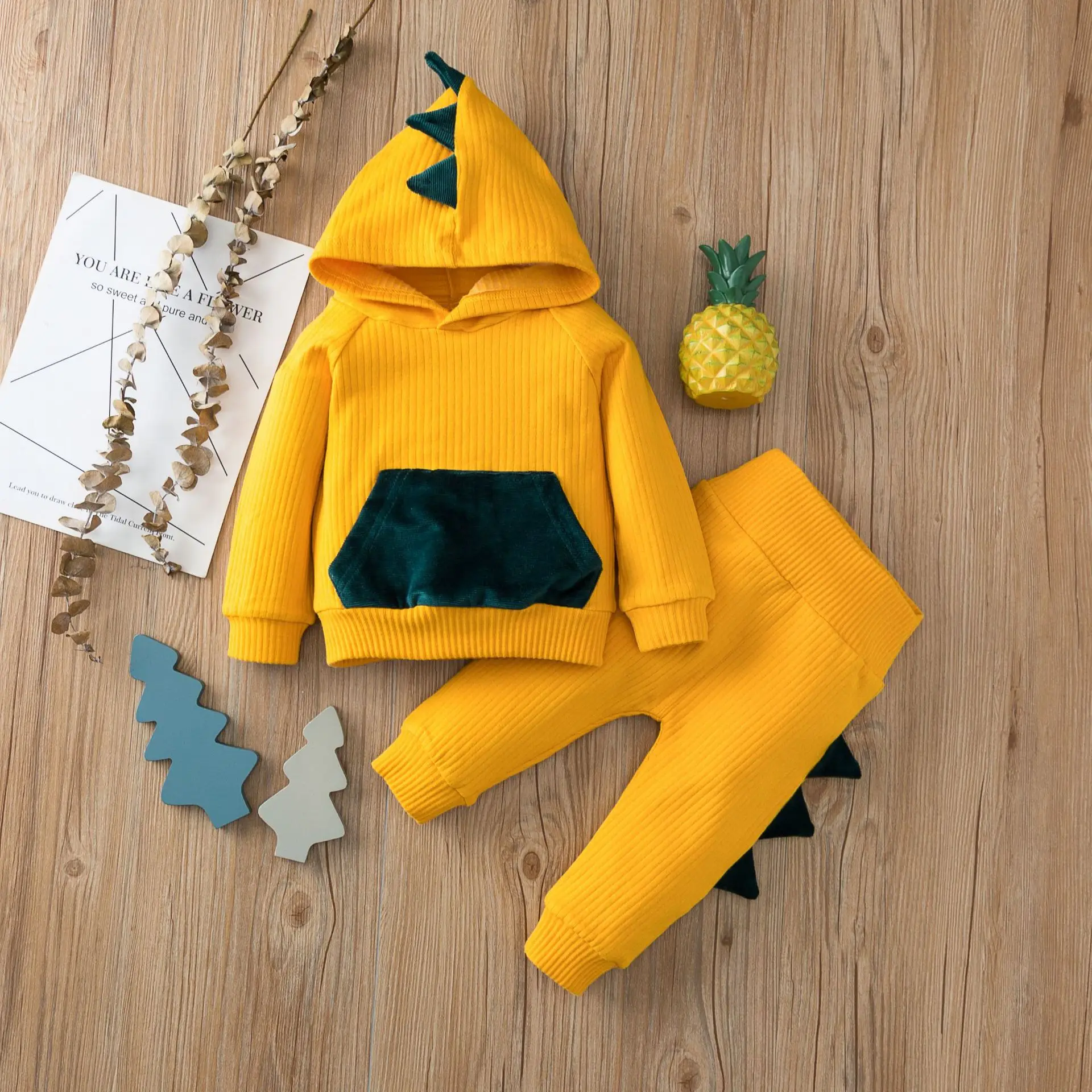 Casual kids clothing solid color cotton hoodie outfits autumn boys clothing sets wholesale newborn baby  clothes for 2020