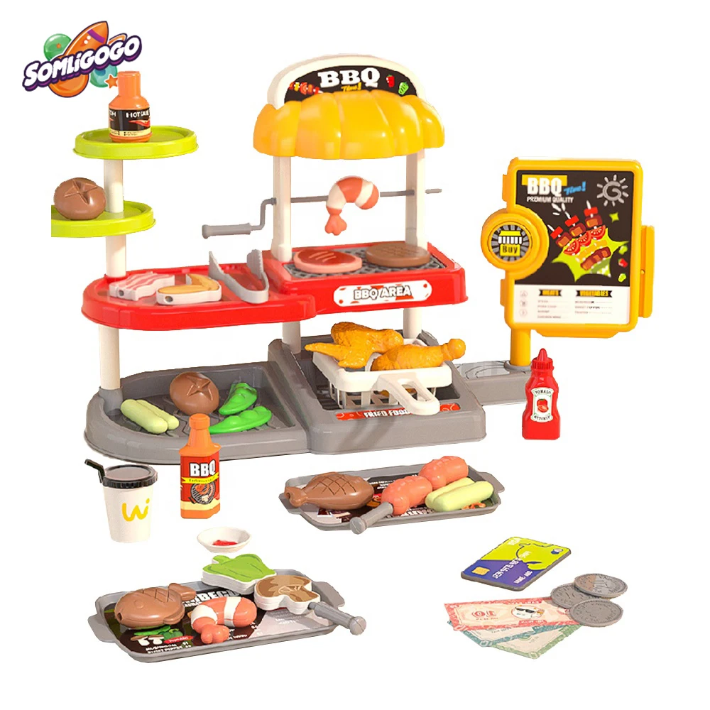 SL Kids Kitchen Set Toys Pretend Play Preschool Kitchen Barbecue Food Simulation Cooking Play Toys Girls Play House Toys