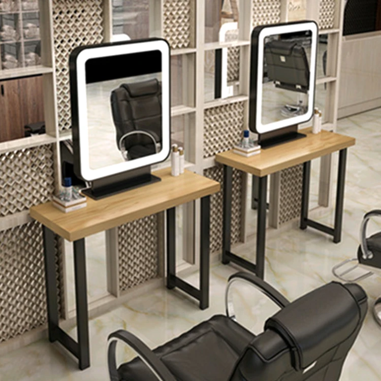 Hair Salon Station Hairdressing Furniture Barber Shop Salon Furniture Salon Mirror With LED Light And Desk