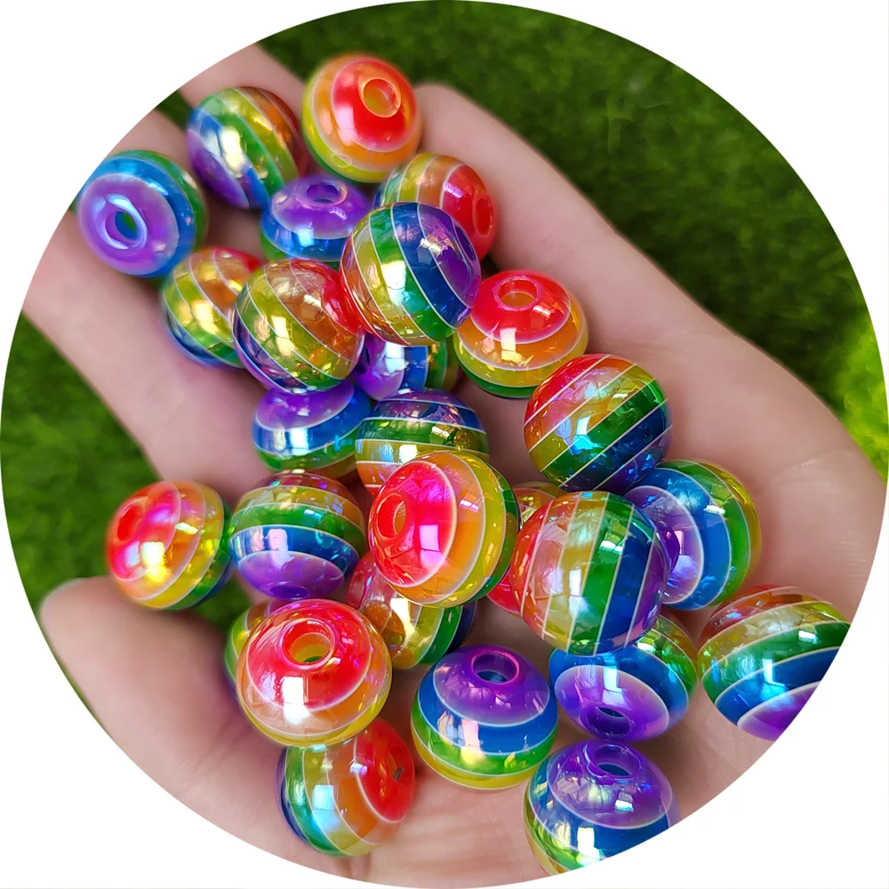 New Cute Round AB Shiny Resin Beads Stripe Spacer Beads For Jewelry Making Children Handcraft Department DIY Accessories